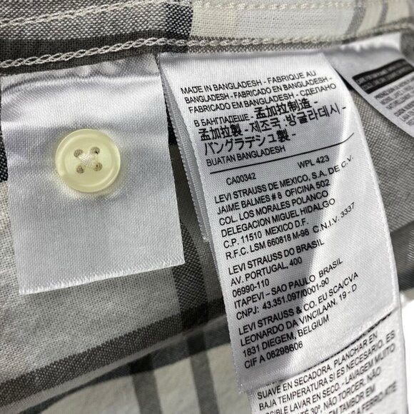 Levis Long Sleeve Collared Plaid Western Pearl Snap Button Up Shirt Grey White L - Picture 8 of 11